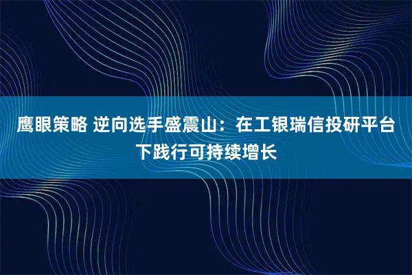 鹰眼策略 逆向选手盛震山：在工银瑞信投研平台下践行可持续增长